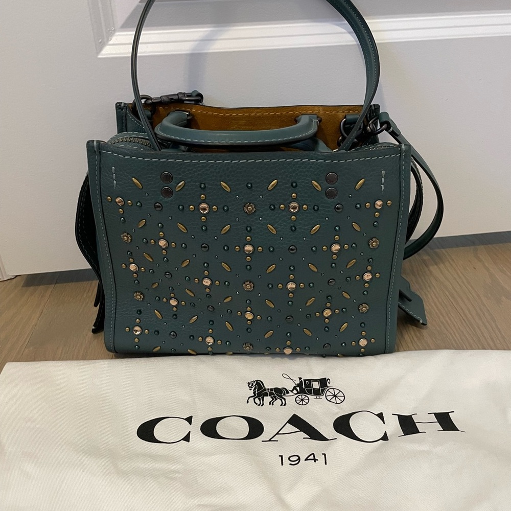 Coach Teal and Gold Studded Satchel